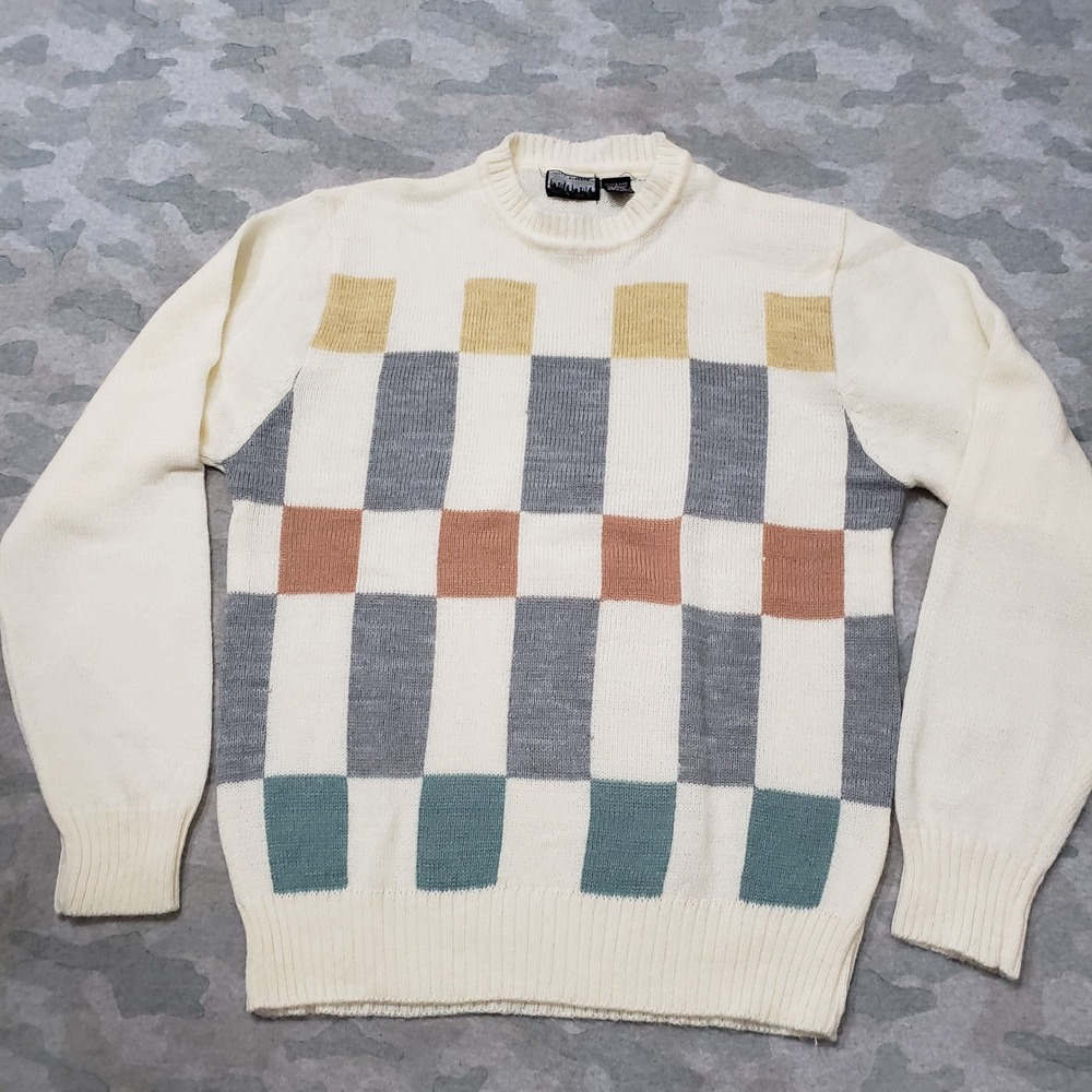 Vintage City Streets Sweater Mens Large Beige Geometric Knit Pullover